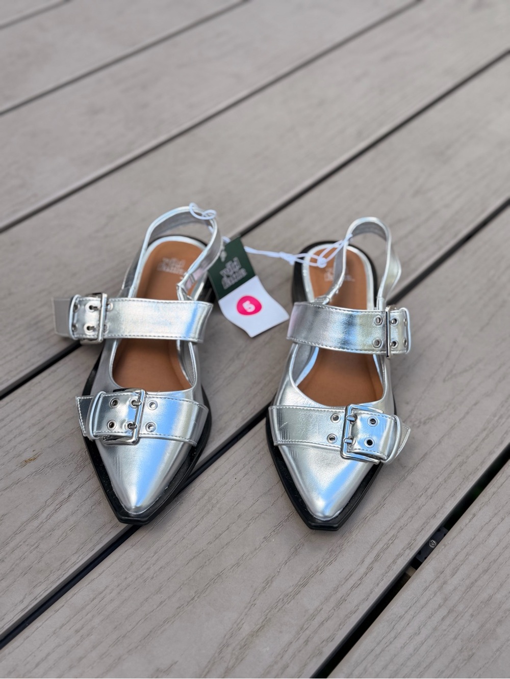 wild fable Silver Pointed Buckle Slingback Flats